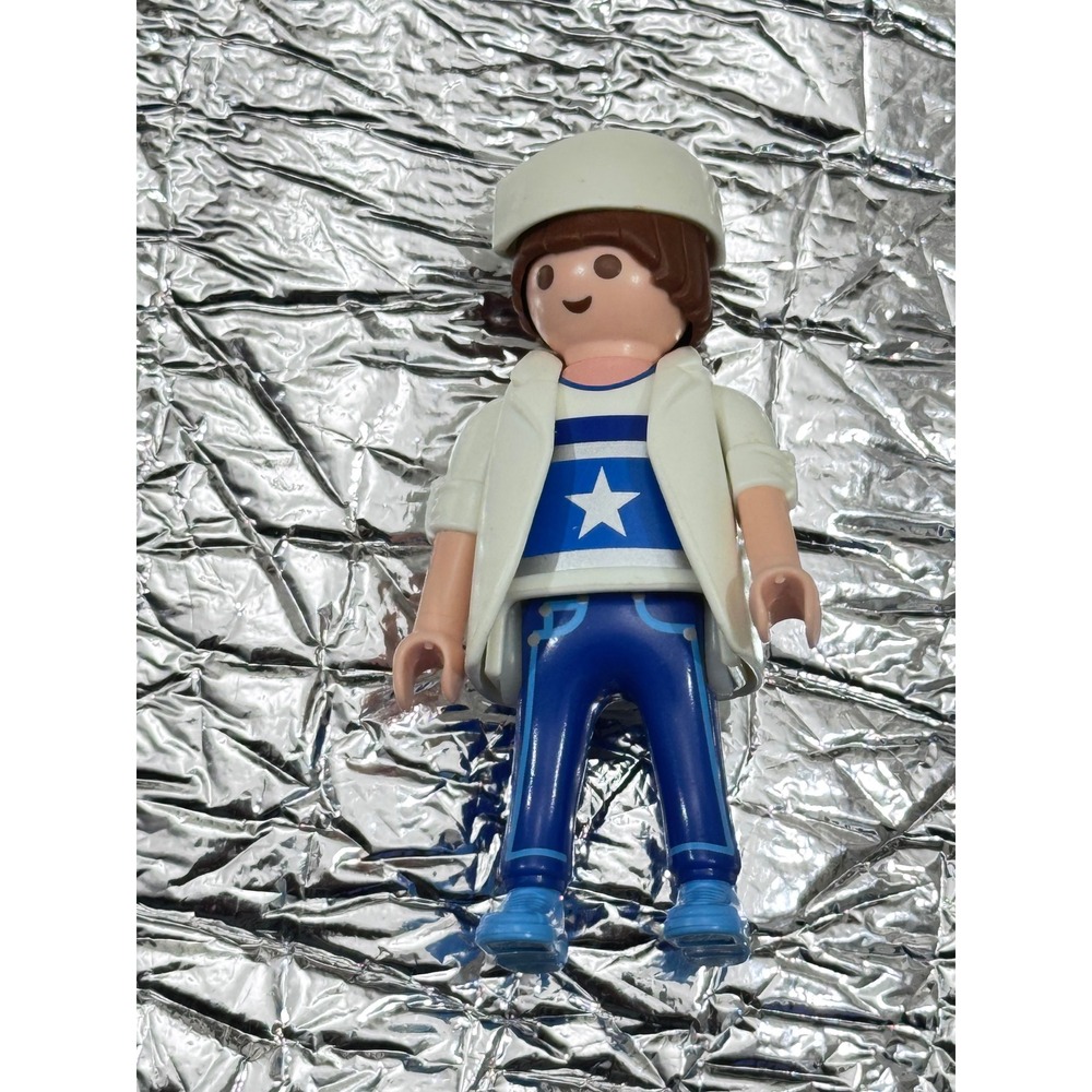 Playmobil Male Figure White Jacket Star Shirt Blue Pants Cap Toy Accessory